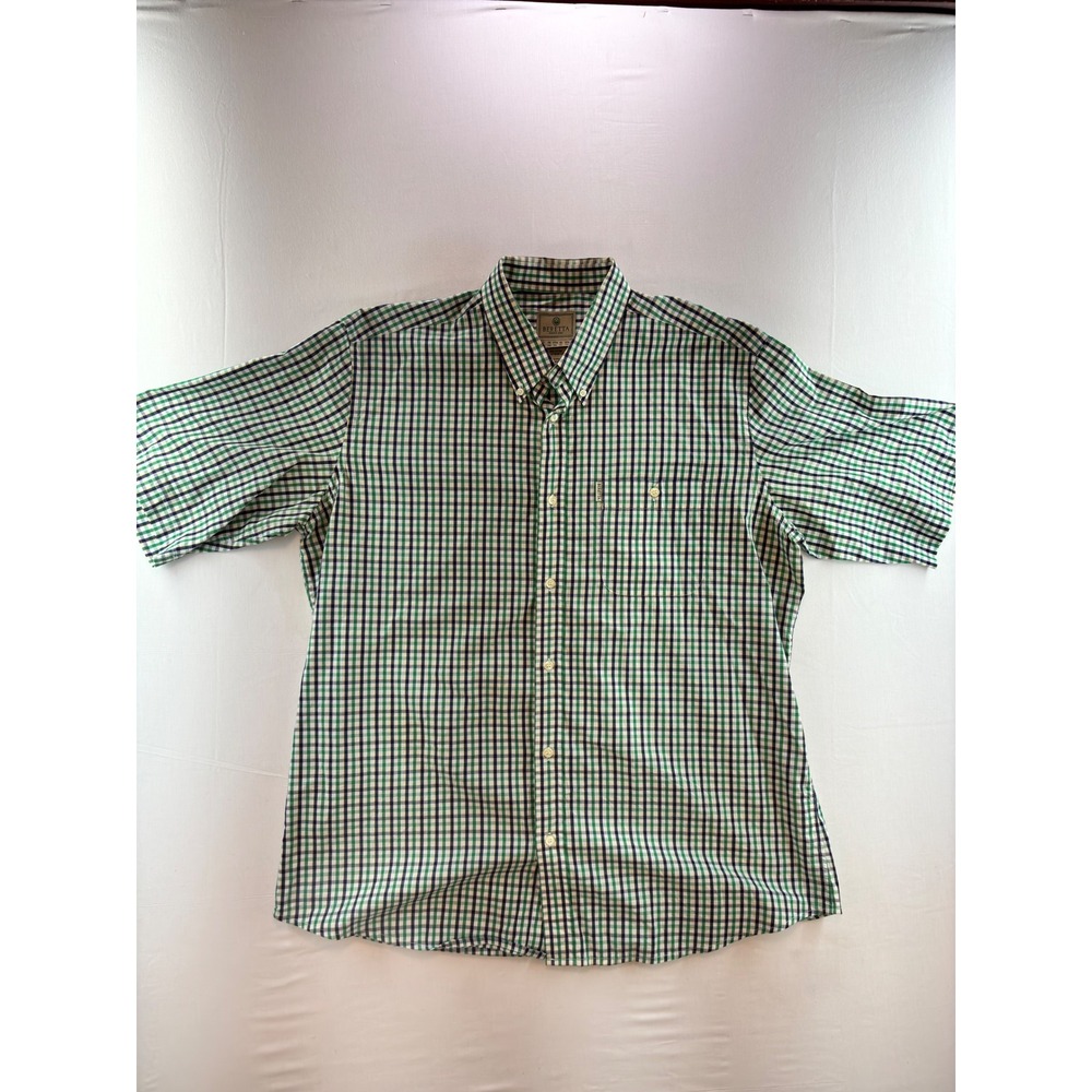 Beretta Mens XXL Green Gingham Plaid Short Sleeve Button Down Cotton Shirt 2XL